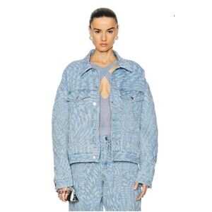 MUGLER Women's Star-Print Oversized Blue Denim Jacket Sz FR 36/US S NWT $1360